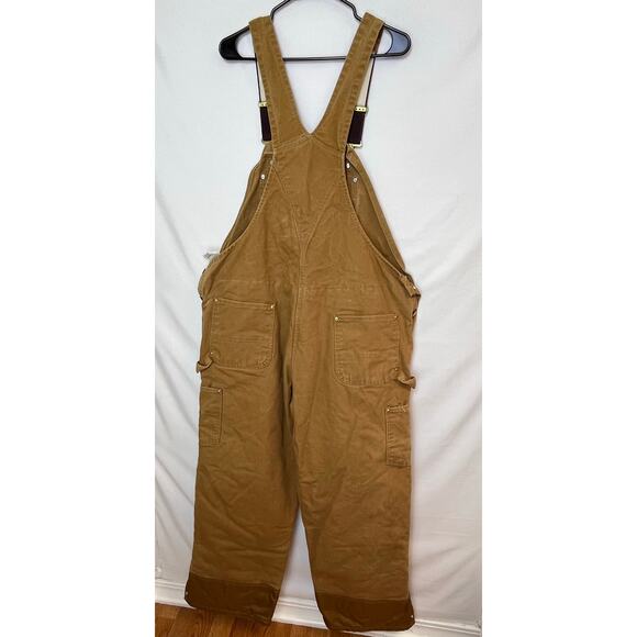 Carhartt Men’s 44x32 Tan Duck Bib Overalls Detroit Made Workwear Durable Pants - Picture 2 of 13